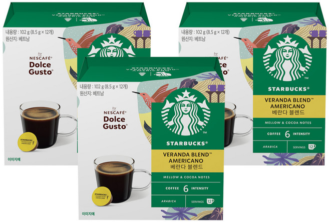 스타벅스 베란다 블렌드 by 네스카페 돌체구스토 캡슐커피, 8.5g, 12개입, 3개