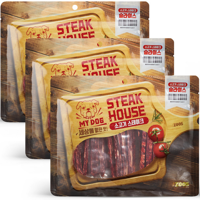 마이독스테이크하우스 강아지 간식, 소고기 슬라이스, 320g, 3개