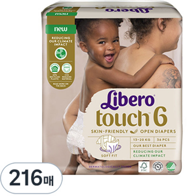 리베로 터치 기저귀 유아용, 6단계, 216매