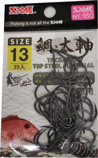 SAME 莎美 SAMURAI Tai hook-Extra strong 莎美 武士 鯛 太軸 德用 魚鉤 SSHTR-011BM, 39入, 1包