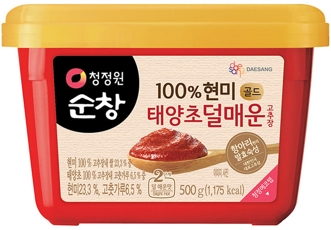 청정원순창 100% 현미 골드 태양초 덜매운 고추장, 500g, 1개