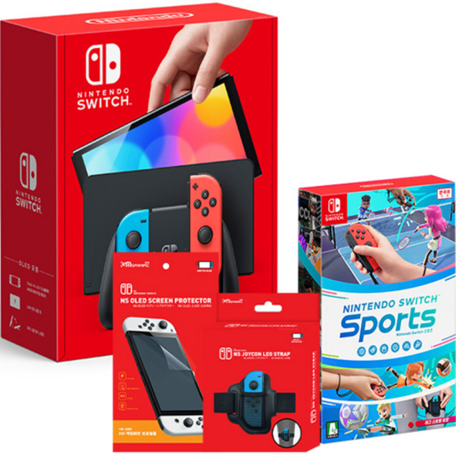 닌텐도 스위치 OLED 본체 네온 + 스포츠타이틀 + 필름 + 레그스트랩
