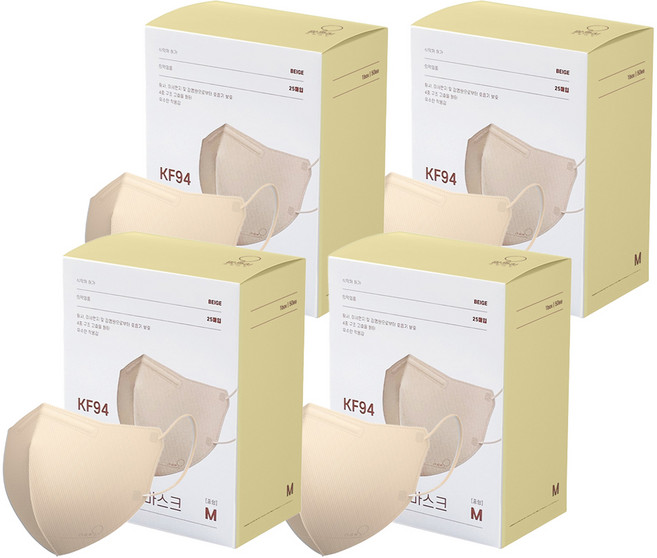 맘편히황사방역용마스크 KF94 중형, 25개입, 4개, 베이지