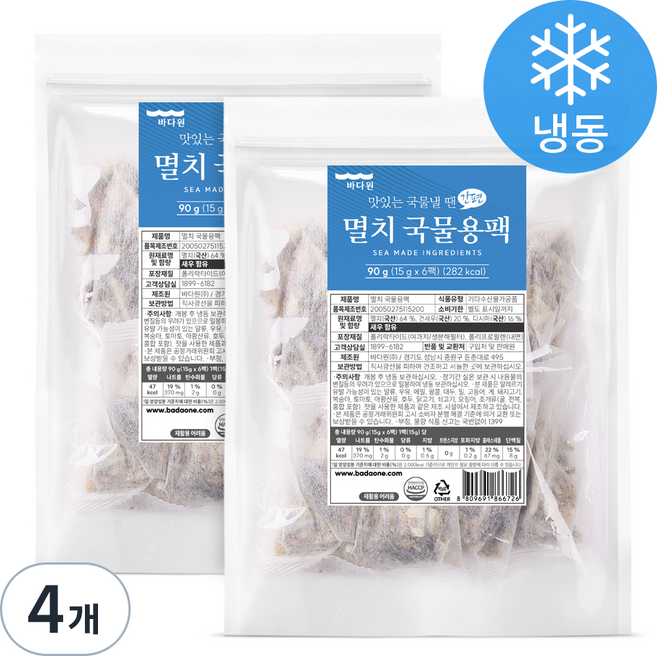 바다원 간편 국물용팩 멸치, 15g, 6개입, 4개
