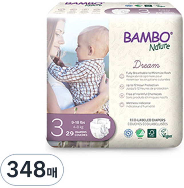 밤보네이처 드림 밴드형 기저귀 남여공용, 3단계, 348매
