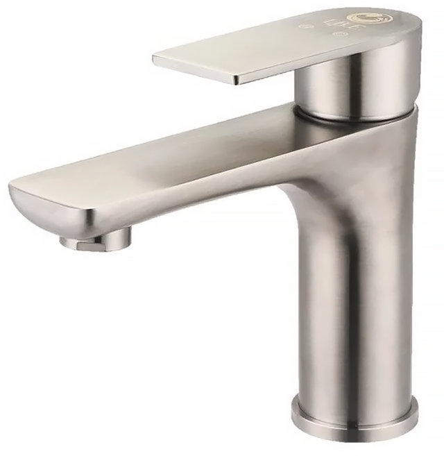 LEADER 麗達 304不鏽鋼單孔面盆冷熱水龍頭 附45cm進水管 LBE ST65 不鏽鋼原色 1300g, 1個