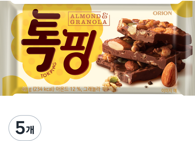 오리온 톡핑 아몬드 & 그래놀라, 43g, 5개