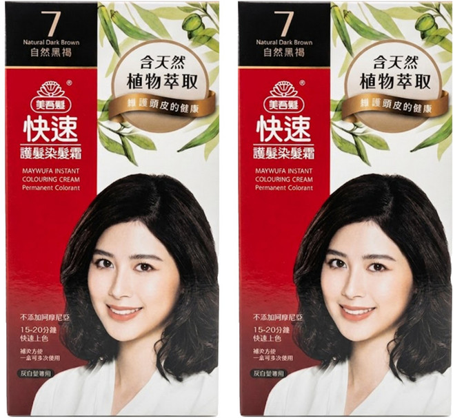 美吾髮 快速護髮染髮霜, 7 自然黑褐, 2個