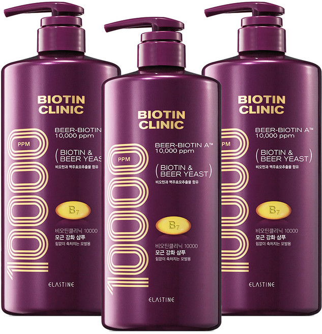 엘라스틴 비오틴클리닉 맥주효모 샴푸 싱그러운 향, 3개, 1L