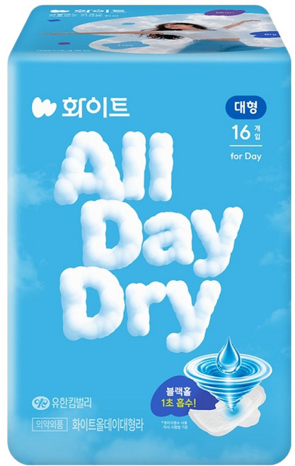 유한킴벌리 화이트 올데이드라이 생리대 날개형, 대형, 16개입, 1개