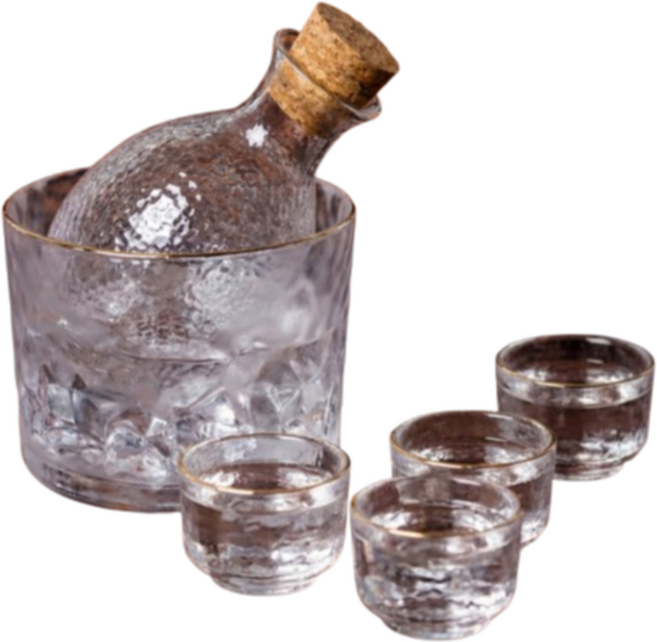 차오름 도쿠리 사케 소주잔 선물 세트, 1개, 소주잔 4p + 유리병 + 얼음통