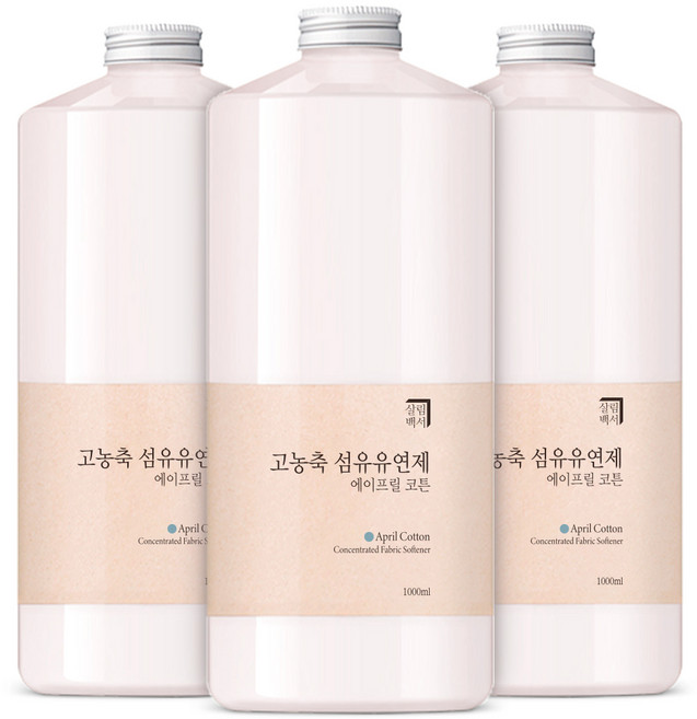 살림백서 고농축 퍼퓸 섬유유연제 에이프릴 코튼 본품, 1L, 3개