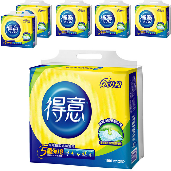 得意 連續抽取式花紋衛生紙 柔軟升級 細緻棉柔 400度高溫殺菌處理, 12包, 6袋