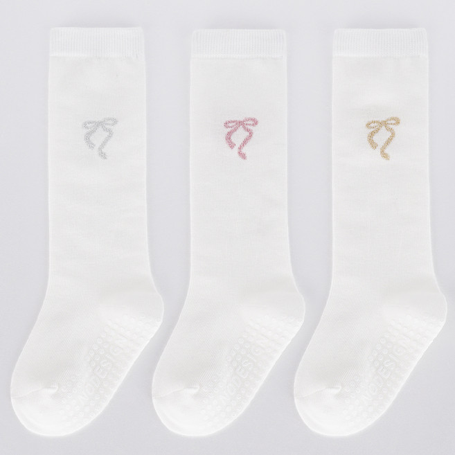 노디자인 유아용 전사이즈 미끄럼방지 논슬립 리본 니삭스 양말 3켤레