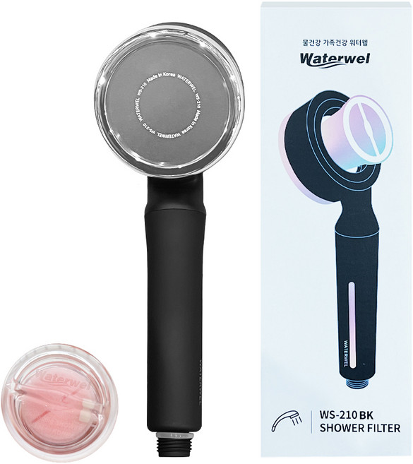 워터웰 비타민 캡슐필터 샤워기+ 피치캡슐필터 세트, 1개, 블랙