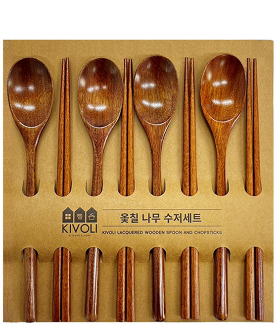 키볼리 옻칠 나무 수저 세트, 숟가락 4p + 젓가락 4p, 1세트
