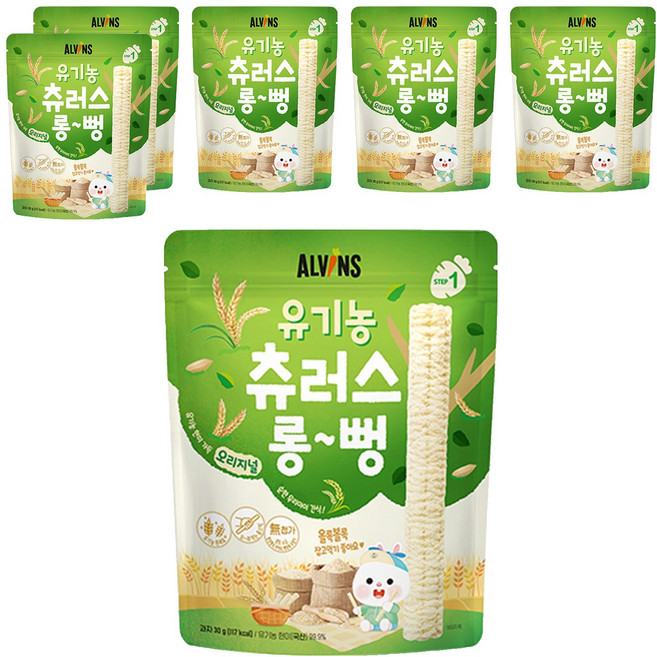 엘빈즈 유아용 유기농 츄러스 롱뻥 STEP1, ORIGINAL 오리지널, 30g, 6개