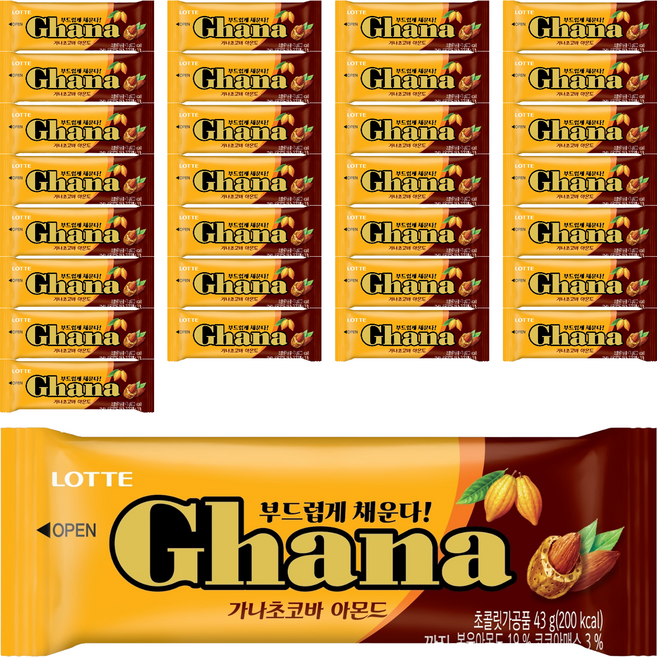 롯데 가나초코바 아몬드, 43g, 90개