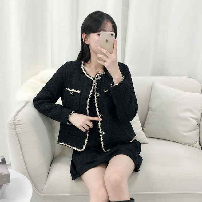 PEONIST 女款奢華粗花呢線條夾克