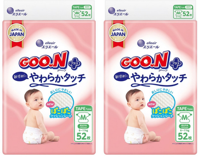 GOO.N 大王 日本境內版 SJ柔觸肌系列 黏貼型尿布 6~11kg, 104片, M