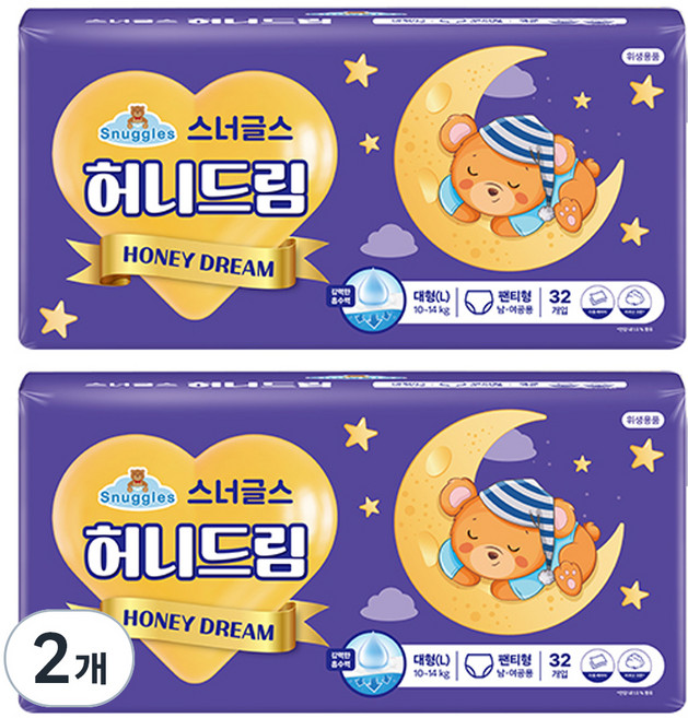 스너글스 허니드림 팬티형 기저귀 남녀공용, 대형(L), 256매