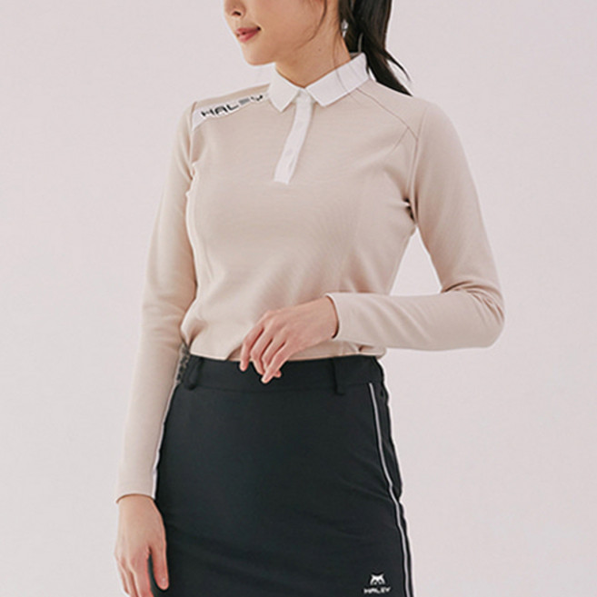 HALEY 女款線條Logo長袖翻領T恤 HS-KT1006