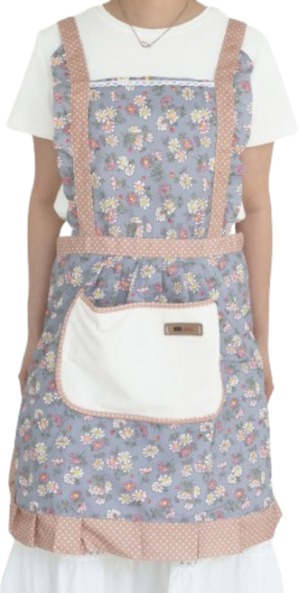 씨오브비 가정용 플라워 레이스 앞치마, 블루, 1개