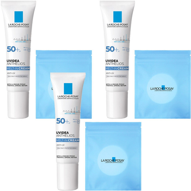 라로슈포제 유비데아 안뗄리오스 썬크림 멜트인 크림 SPF50+ PA++++ 30ml + 화장솜 30p 세트, 3개