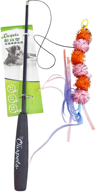 OurPets 伸縮逗貓棒 三節式 金葱球毛毛蟲, 顏色隨機, 1支