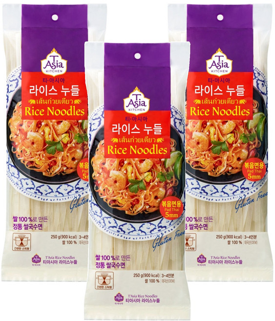 티아시아키친 라이스누들 볶음면용 5mm, 250g, 3개