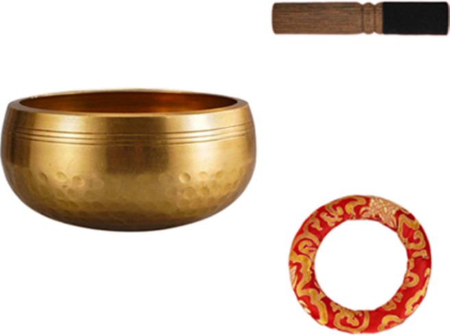 Dimis 西藏冥想頌缽 缽 + 皮革棒 + 墊圈 缽口直徑 12cm 套組, 1套, 混合色