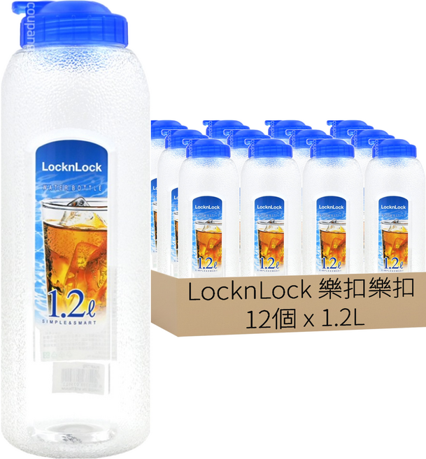LocknLock 樂扣樂扣 PET冷水壺, 透明色 + 藍色, 1.2L, 12個