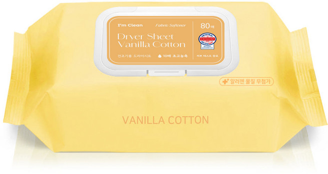 아임클린 건조기 시트 섬유유연제 바닐라코튼향, 80매, 1개