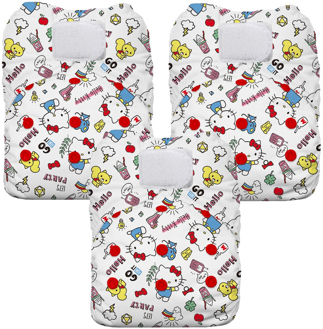 THiRSTiES AIO壓扣一體式布尿布 SANRIO聯名款 OS(4-18kg) 100%有機棉, Hello Kitty My Friends, 3件