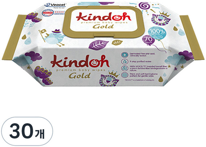 킨도 프리미엄 아기 물티슈 Gold 캡형, 75g, 70매, 30개