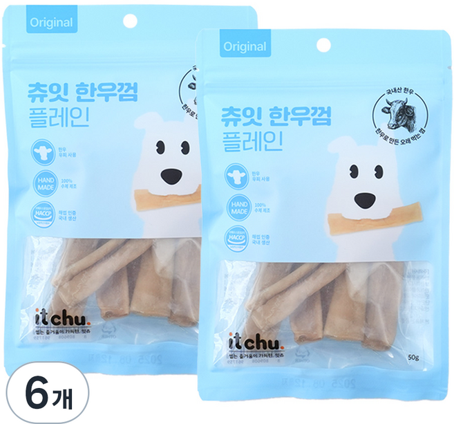 츄잇 한우 가죽껌, 플레인, 50g, 6개
