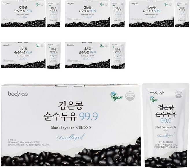 바디랩 검은콩 순수 두유 99.9, 185ml, 120개