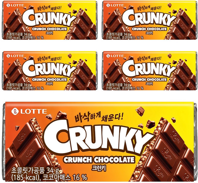 롯데웰푸드 크런키 초콜릿, 34g, 5개
