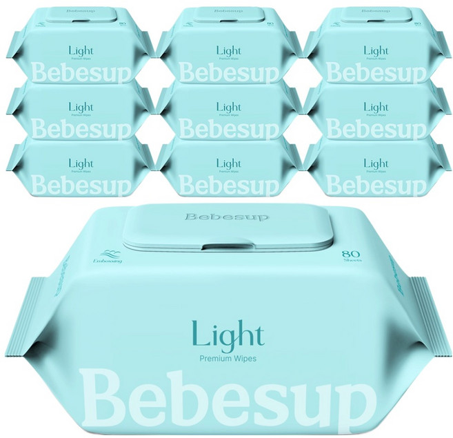 베베숲 저자극 라이트 엠보싱 아기 물티슈 리필형, 50g, 80매, 10개