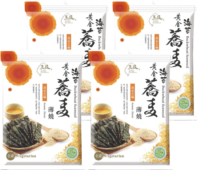 玉民 台灣黃金蕎麥海苔薄燒 蕎麥芝麻 全素, 40g, 4包