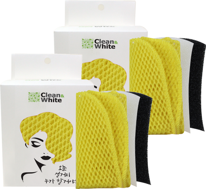 클린앤화이트 구리나노 항균 필터 수세미 2종 + 고리 망사 수세미 세트, 2세트