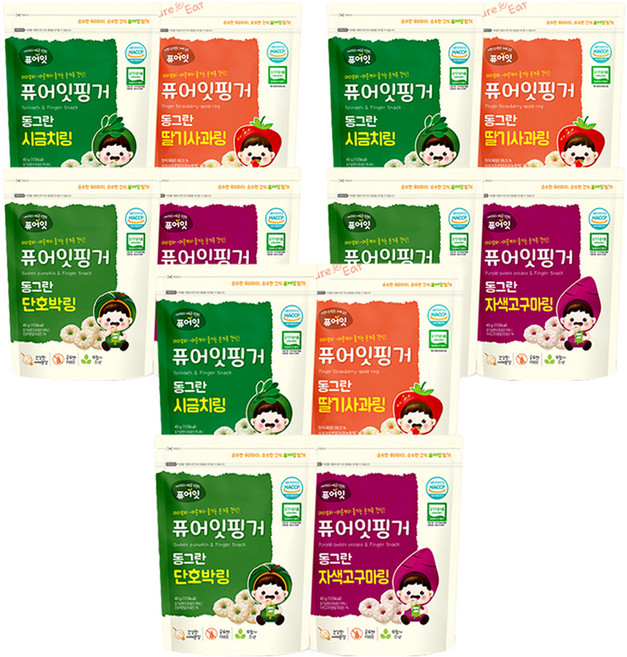 퓨어잇 핑거 동그란 야채링 과자 4종 세트, 단호박, 자색고구마, 딸기사과, 시금치, 40g, 3세트