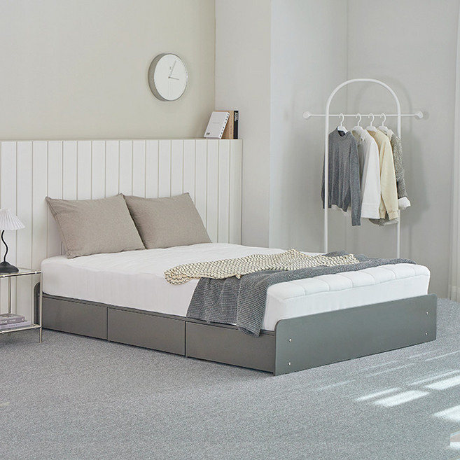 퍼리든 엔클라 무헤드 3단 서랍 침대 프레임 단품 방문설치, 그레이