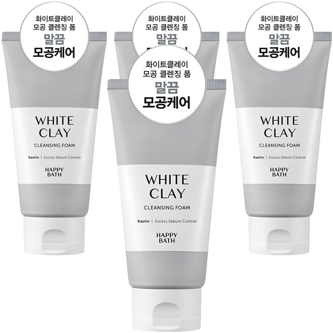 해피바스 화이트 클레이 모공 클렌징폼, 150g, 4개