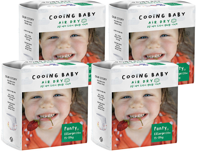 Cooing 에어드라이 풀커버 팬티형 기저귀 아동용, 점보형(2XL), 80매