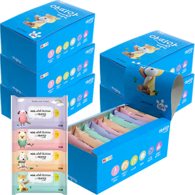 아띠앙 미니 물티슈 휴대형, 10매, 60개