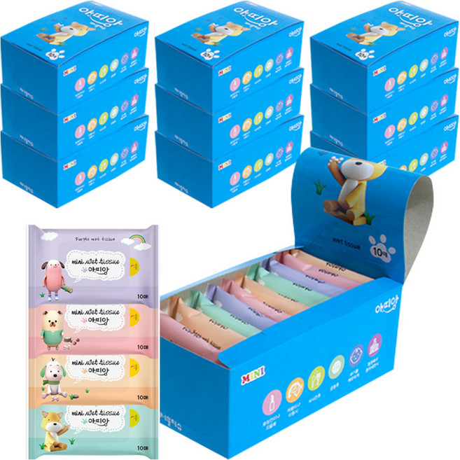 아띠앙 미니 물티슈 휴대형, 10매, 100개