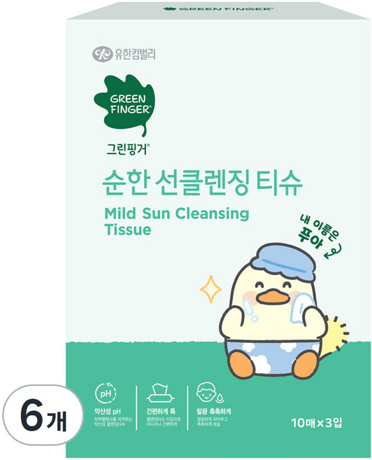 그린핑거 유아용 푸아 에디션 순한 선클렌징 티슈, 60g, 10매, 6개
