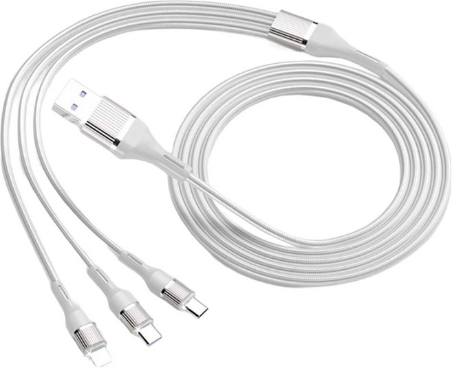 編織3合1快充充電線傳輸線 Type-C, 變換銀, 120cm, 1條