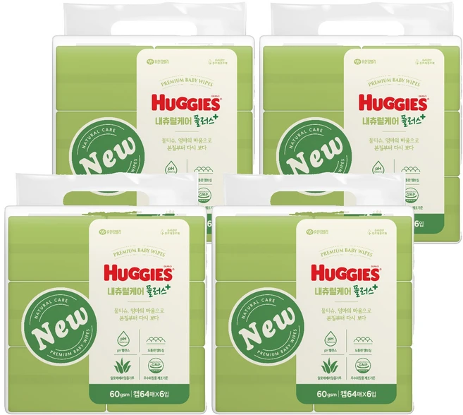 하기스 내츄럴케어 플러스 물티슈 캡형, 60g, 64매, 24개 - 쿠팡